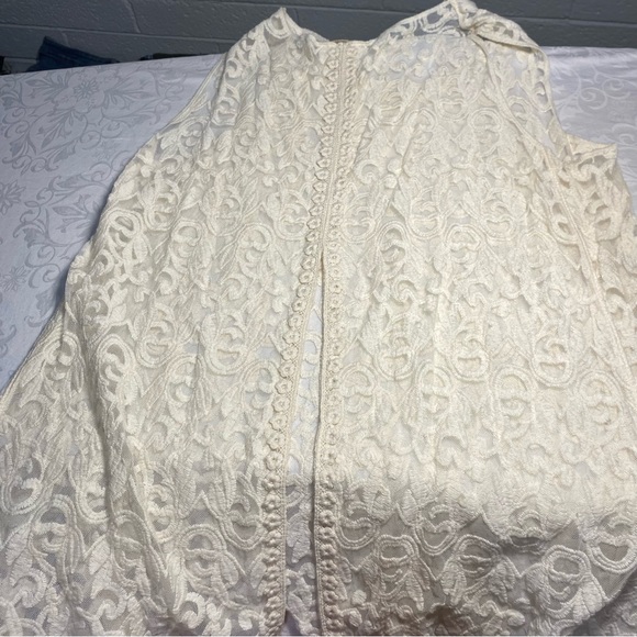 Capri Sioni Embroidered Mesh Tank L with Slit Halfway Up the Back Beige Large - Picture 7 of 13